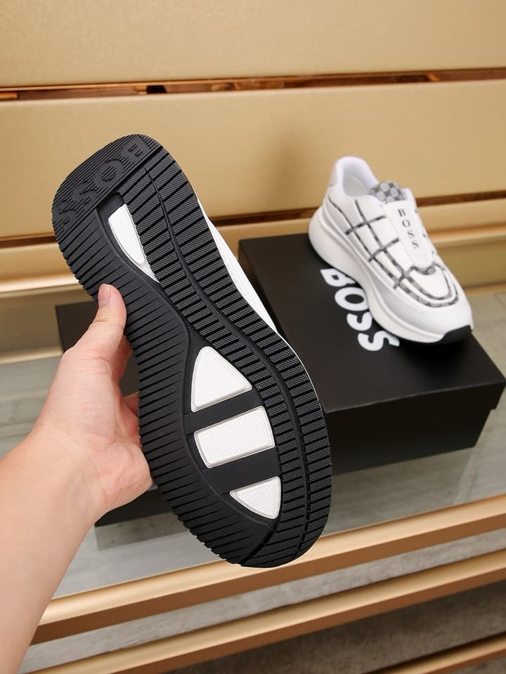 Boss New Men's Luxury Athletic Sneakers in Black With White Detail