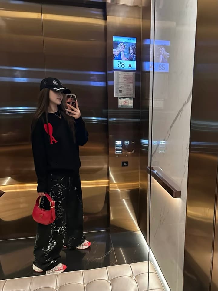 AMI Paris Heart Letter Knitted Sweater in Black With Red Heart
