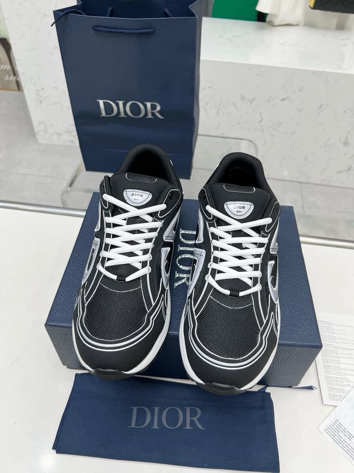 Dior B30 Unisex Mesh and Leather Sneakers in Navy Blue And Grey