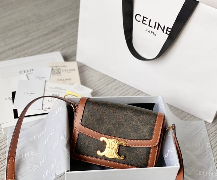 Celine Triomphe Monogram Tofu Shoulder Bag – 2020 Collection in Dark Triomphe Canvas