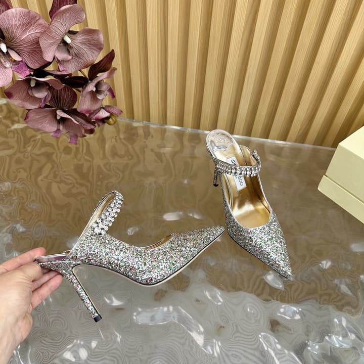 Jimmy Choo Sequined Evening Heels – 2025SS in Nude Shimmer