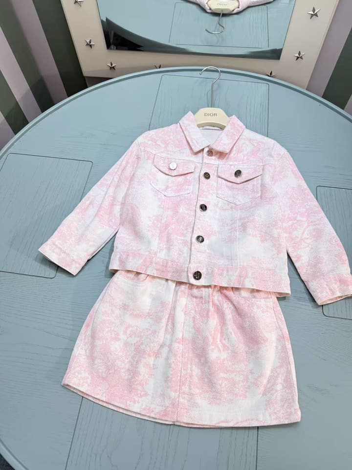 Dior Kids Printed Jacket and Skirt Set – 2025SS – Kids Collection in Blue Watercolor Print Set
