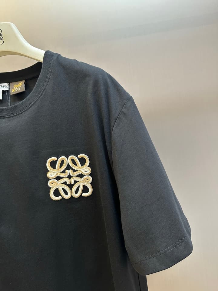 Loewe Double Anagram Embroidery Crewneck T-Shirt in Black