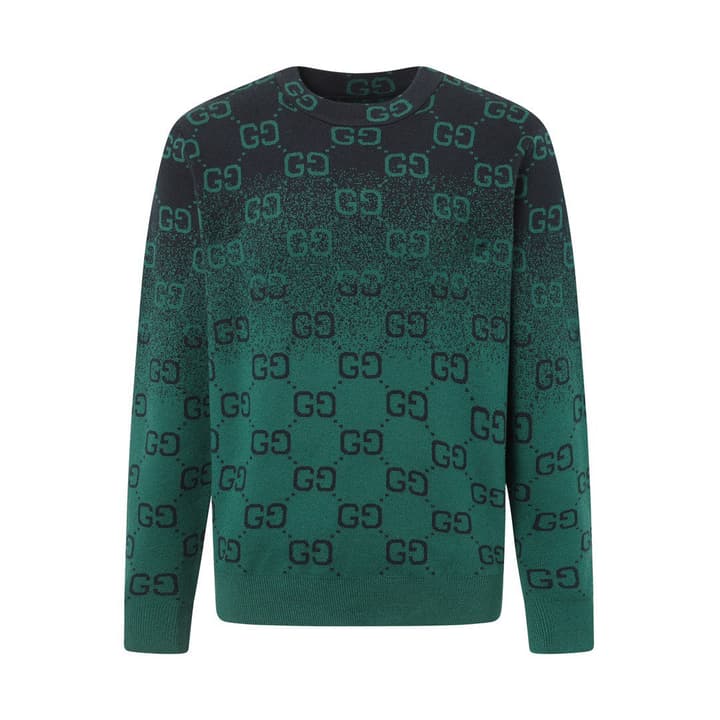 Gucci Logo Knit Crewneck Sweater in Green Gradient Logo Knit