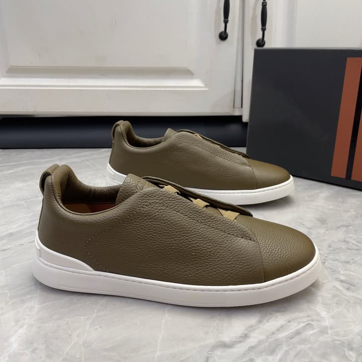 Zegna Triple Stitch Low-Top Sneakers in Navy Blue