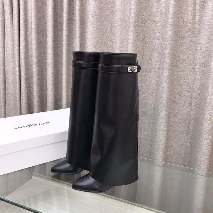 Givenchy Shark Tooth Glossy Leather Knee-High Boots in Almond