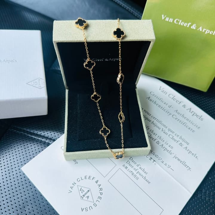 Van Cleef & Arpels Vintage Alhambra Gold Onyx Necklace – 2025 Collection