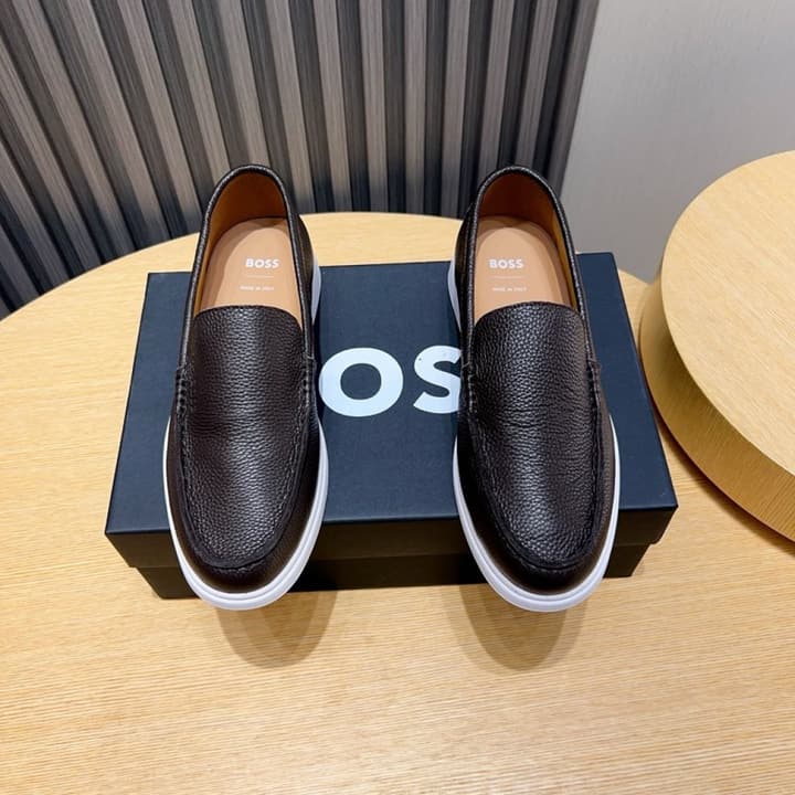 Boss Men's Luxury Leather Loafers in Black Leather