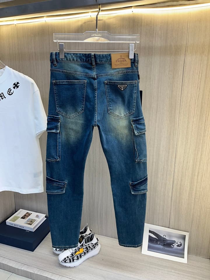 Prada Men's Washed Denim Jeans – 2025 Collection in Solid Black