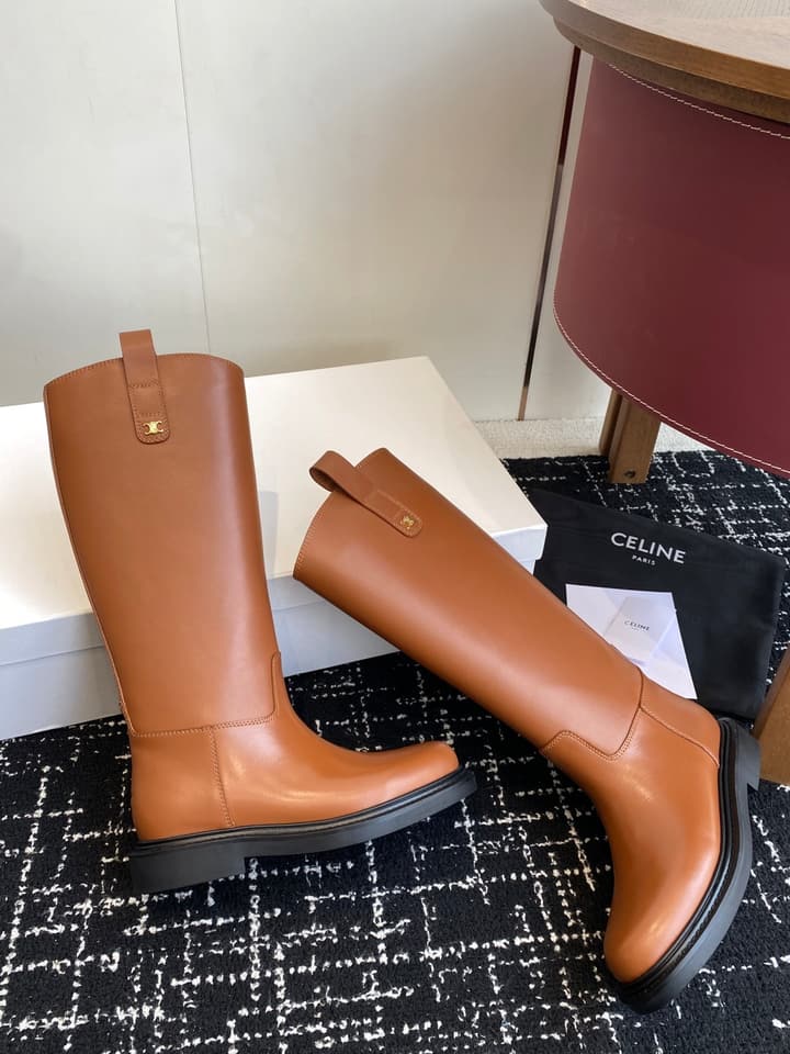 Celine Triomphe Equestrian Ankle Boots – 2025FW in Waxed Black Leather