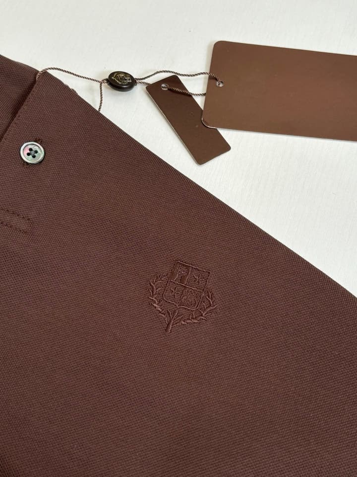 Loro Piana LP Logo Embroidered Pique Cotton Polo Shirt in Dark Brown