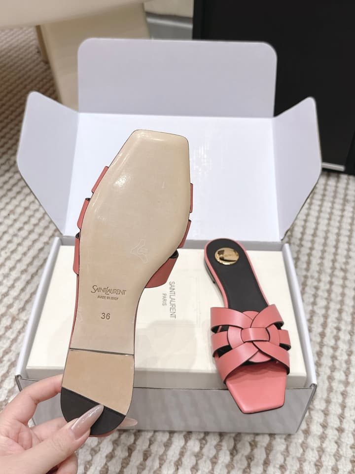Saint Laurent Melody Square Toe Flat Sandals – 2026SS in Burgundy Patent