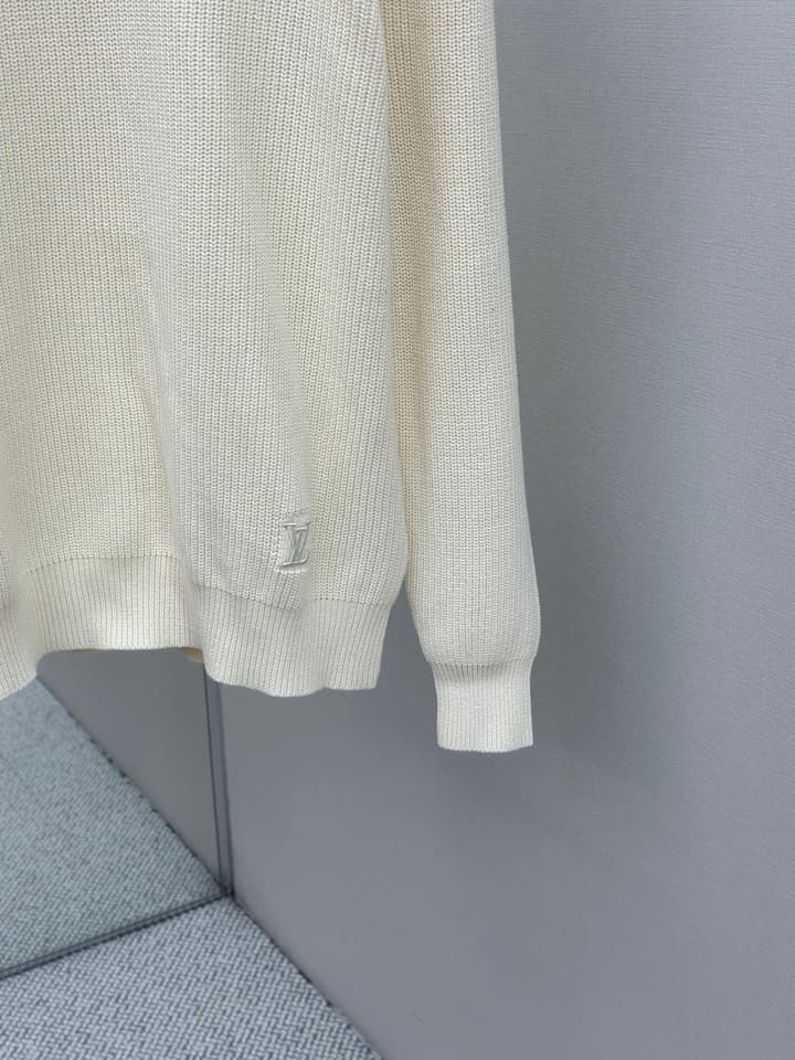 Louis Vuitton Logo Embroidered Knit Sweater in Creamy Off-white Knit