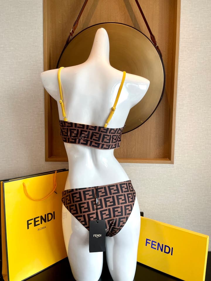 Fendi Versatile One-Piece Bikini Swimsuit in Brown Ff Logo Bikini