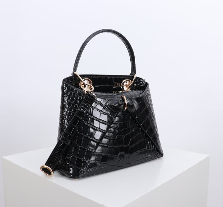 Dior Crocodile Embossed Bow Top Handle Bag – 2026SS in Black Crocodile Embossed