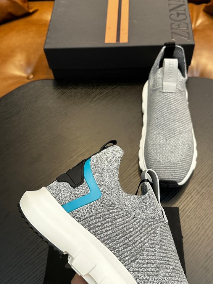 Zegna Techmerino Slip-On Sneakers in Dark Navy With Green Accent