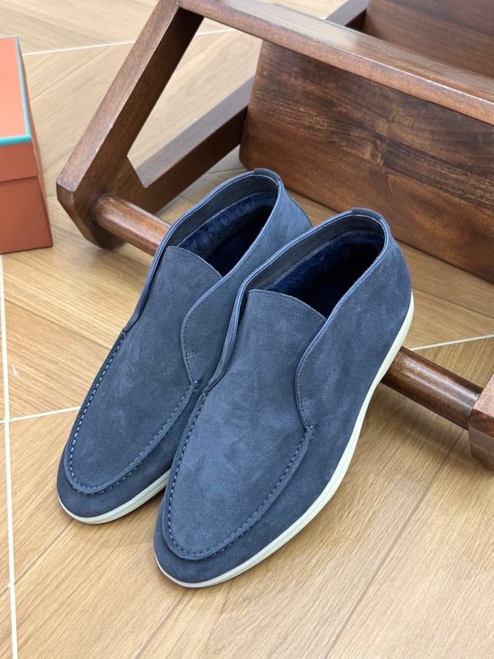 Loro Piana Men's Luxury Fur Boots in Navy Suede