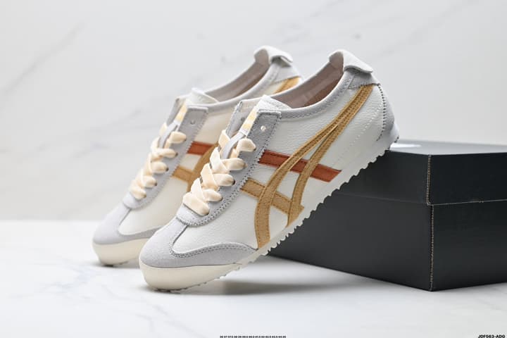 Onitsuka Tiger Mexico 66 NIPPON MADE Sneakers in Cream With Gold And Orange Stripes