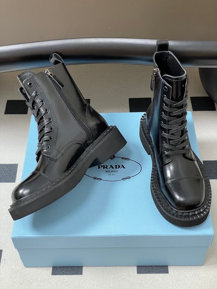 Prada Triangle Logo Combat Boots – 25SS in Black Suede