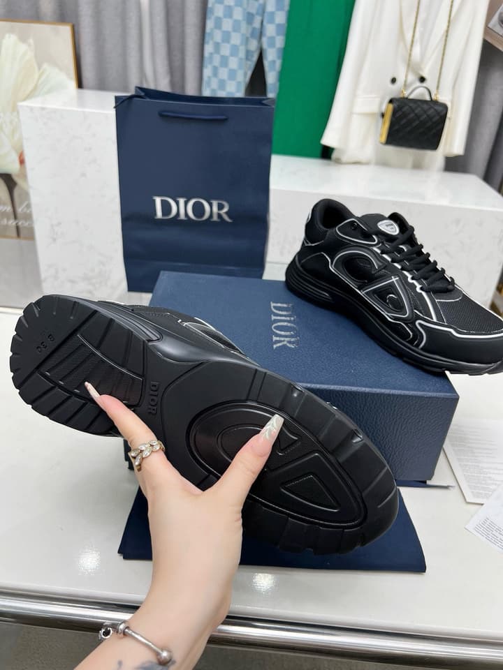 Dior B30 Unisex Mesh and Leather Sneakers in Navy Blue And Grey