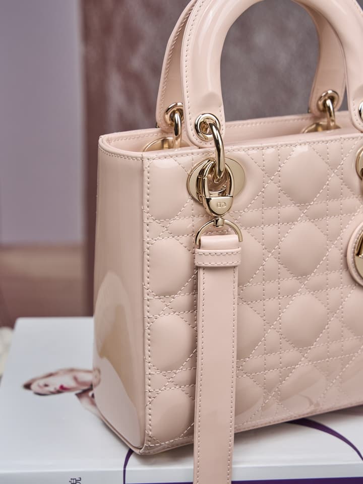 Dior Lady Dior Handbag in Black Patent Leather