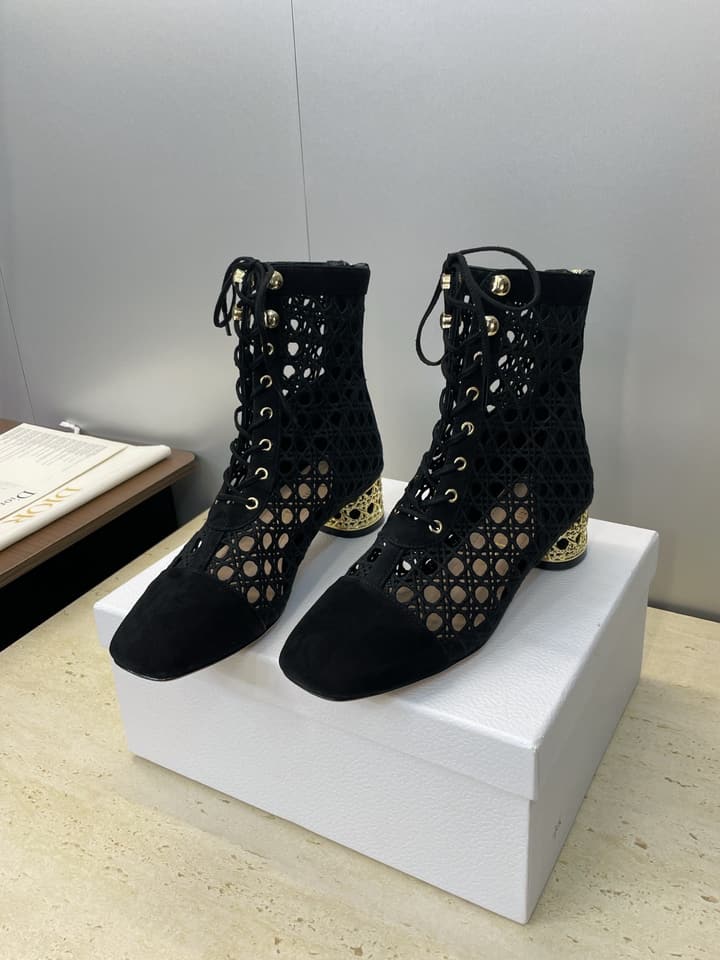 Dior D-Lcon Embroidered Ankle Boots – 2025FW in Black Mesh High Heel (9cm)