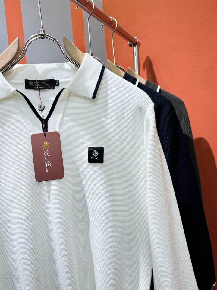 Loro Piana 2025 Knit Sweater with Chest Logo – Autumn/Winter Collection in White With Black Tipping