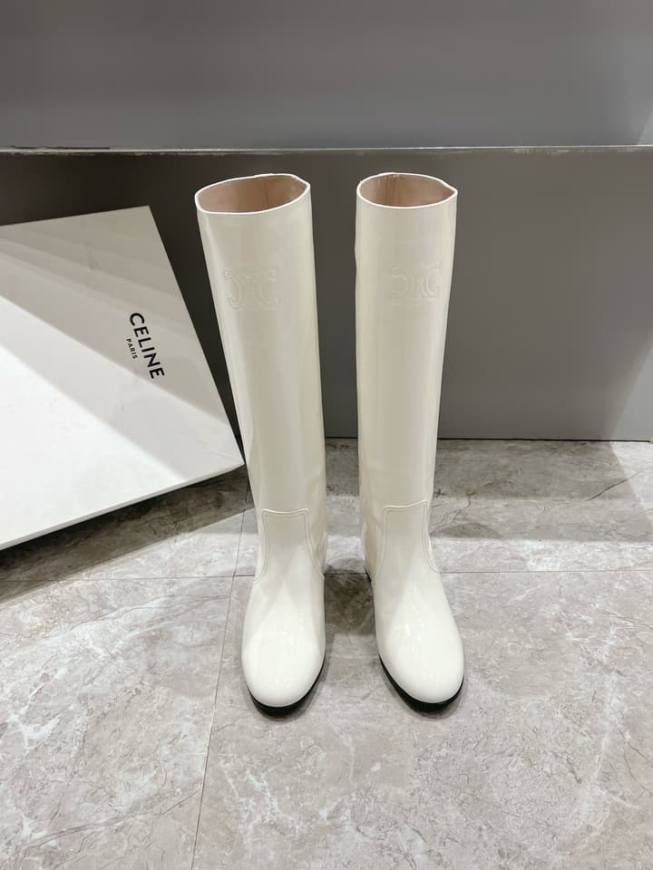 Celine Retro Chunky Heel Knee-High Boots – 24FW in Cream White