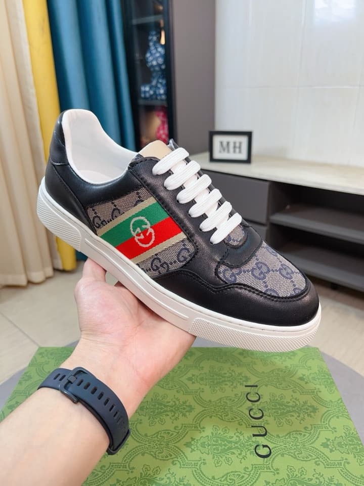 Gucci New Season Casual Fashion Sneakers in Black With Web Stripe