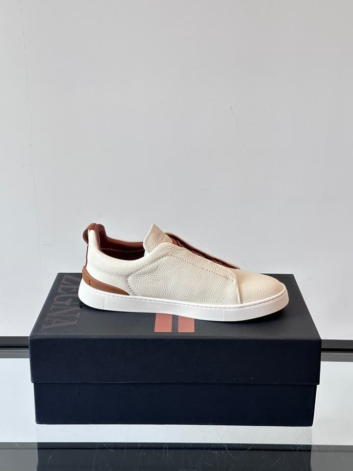 Zegna Men's Low-Top Leather Sneakers in Black & White