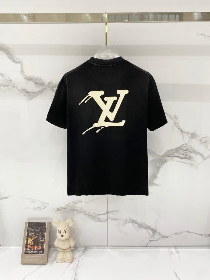 Louis Vuitton Washed Retro Distressed Logo T-Shirt in Black