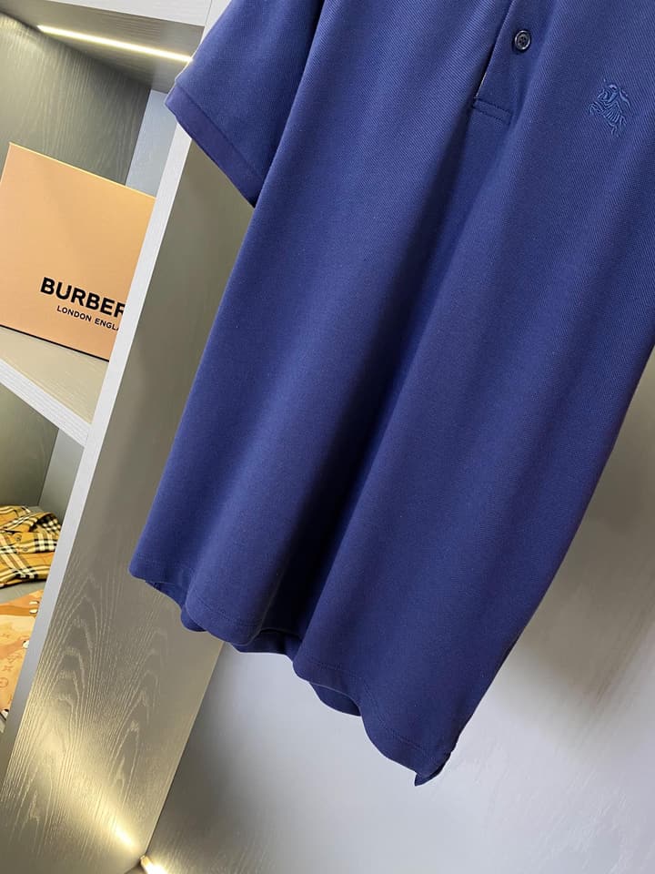 Burberry Equestrian Knight Piqué Cotton Polo Shirt in Navy Blue