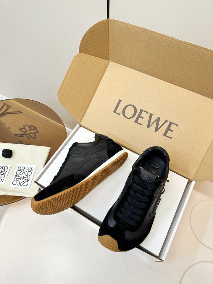 Loewe German Trainer Sneakers – Early Spring Collection – 25SS in Black Suede And Leather With Gum Sole