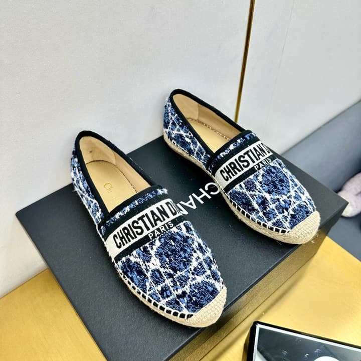 Dior Granville Embroidered Espadrille Flats in Beige/brown Oblique Pattern
