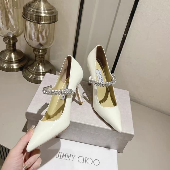 Jimmy Choo Crystal-Embellished Patent Leather Pumps in Black Lace