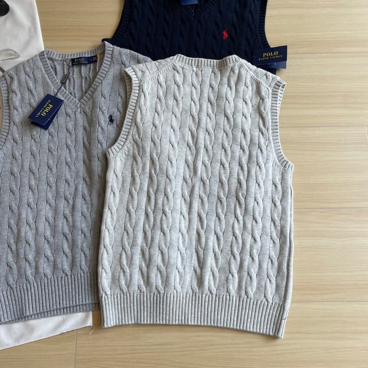 Ralph Lauren V-Neck Cable Knit Vest in Dark Grey