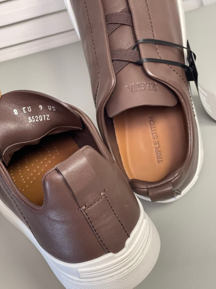 Zegna SECONDSKIN Triple Stitch Low-Top Sneakers in Navy Smooth Leather