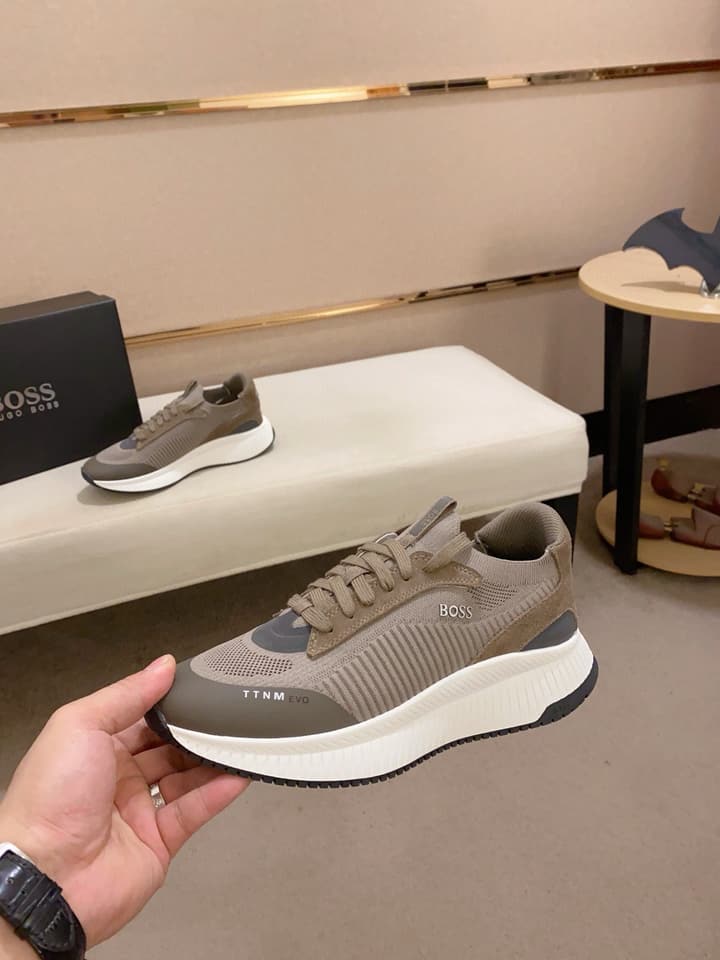 Boss Latest Casual Fly-Knit Sneakers in Black With Gold Accents