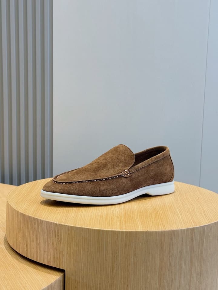 Loro Piana Italian Handmade Suede Loafers in Camel Brown Suede