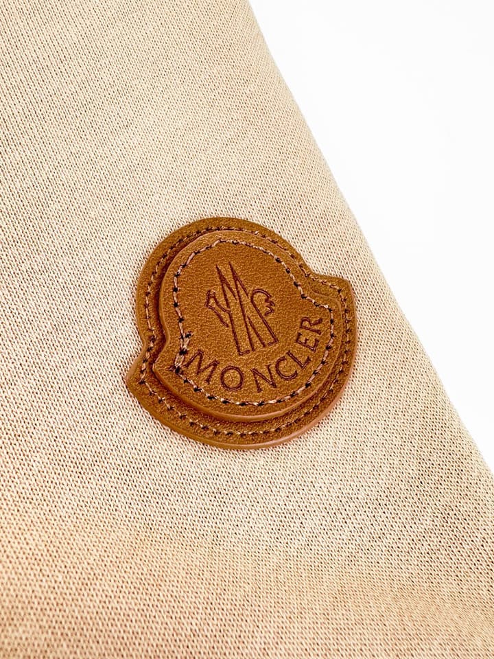 Moncler Leather-Trimmed Pocket T-Shirt in Beige