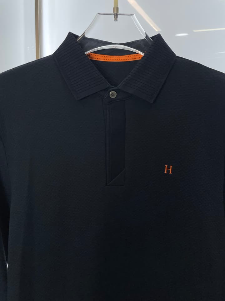 Hermès Men's Casual Long Sleeve Polo Shirt in Dark Navy Polo