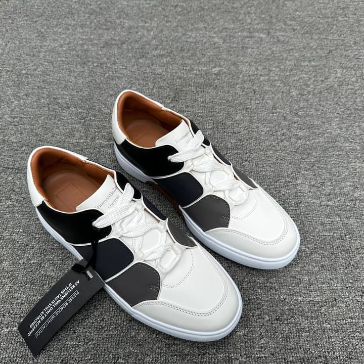 Zegna Tiziano Smooth Leather Gradient Patchwork Low-Top Sneakers in White Black Gray Gradient
