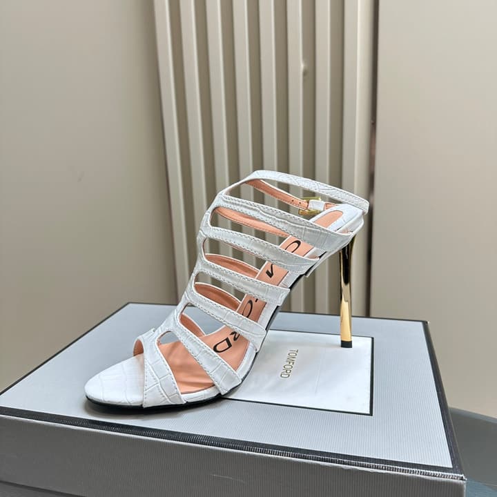 Tom Ford Metallic Slingback Mesh Heels – 2024 Runway Collection in Beige