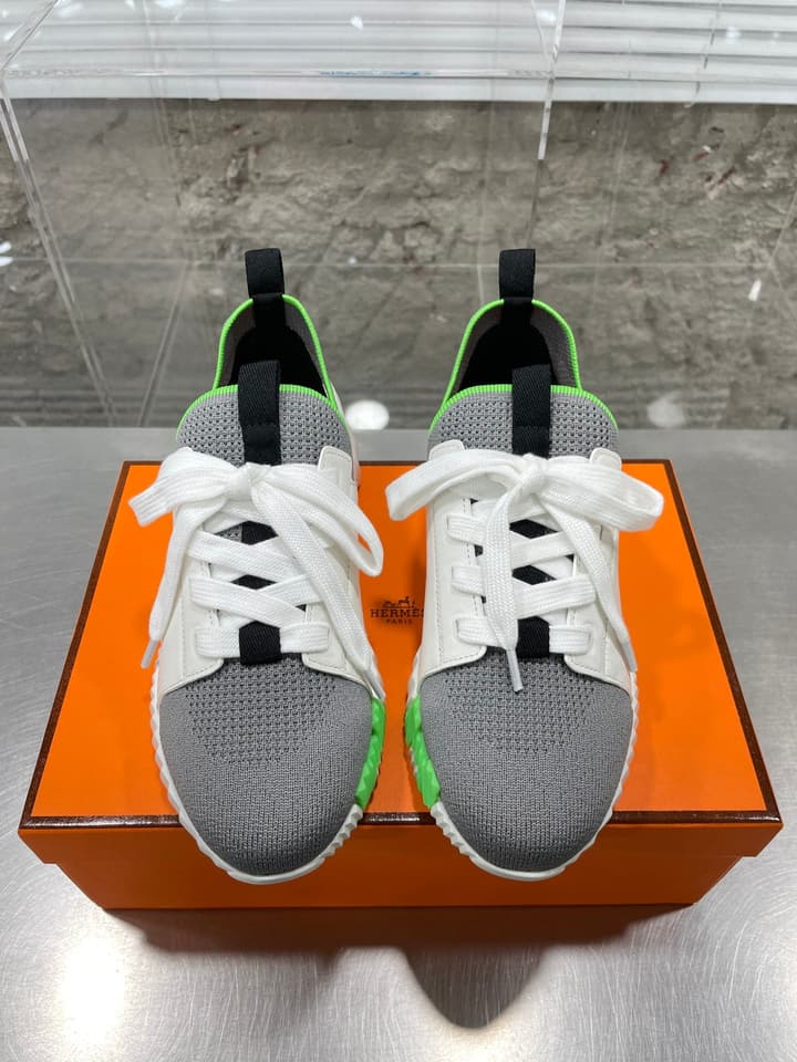 Hermès Sport Sneakers – Iconic Orange Edge in Black Knit With Black Laces