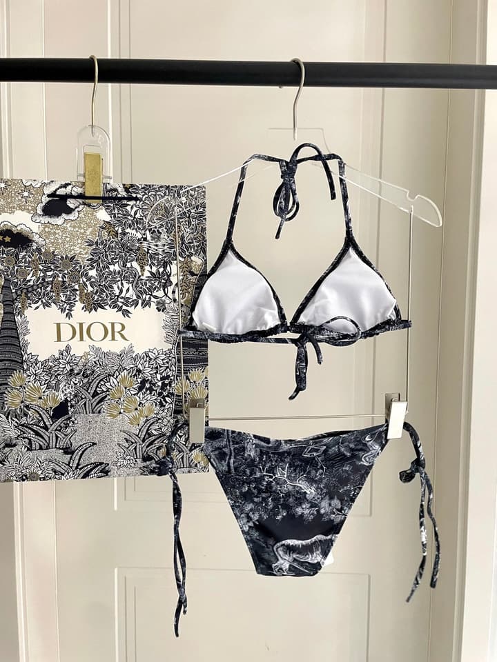 Dior New Collection Animal Print Three-Piece Swimwear Set in Dark Blue Animal Print Set