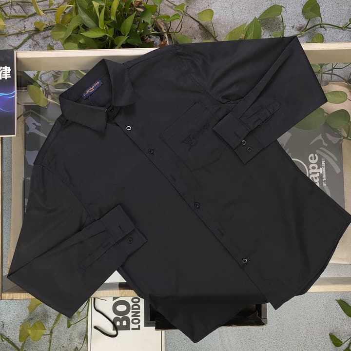 Louis Vuitton Classic Pocket Embroidered Long Sleeve Shirt – 2025 Collection in Classic Black