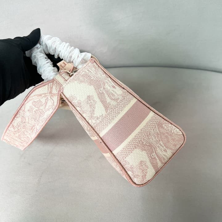 Dior Lady D-Lite Medium Shoulder Bag in Pink Embroidered Tiger
