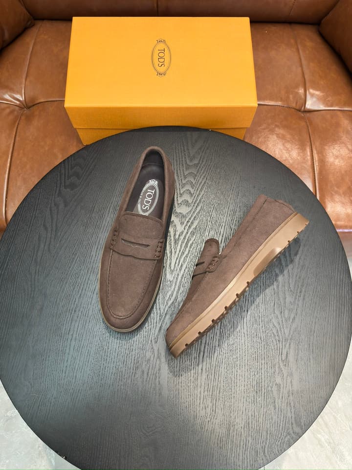 Tod's Suede Calfskin Loafers in Cognac Suede