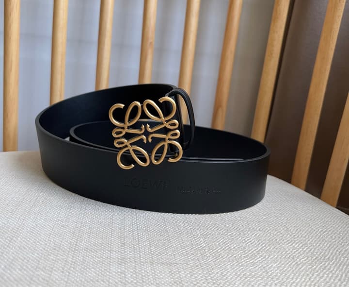 Loewe Narrow Leather Belt with Anagram Padlock Buckle in Black Leather With Silver Buckle