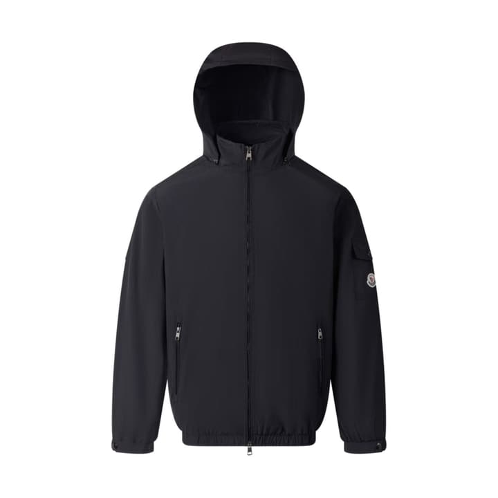 Moncler Classic Maya Hooded Windbreaker Jacket in Solid Black